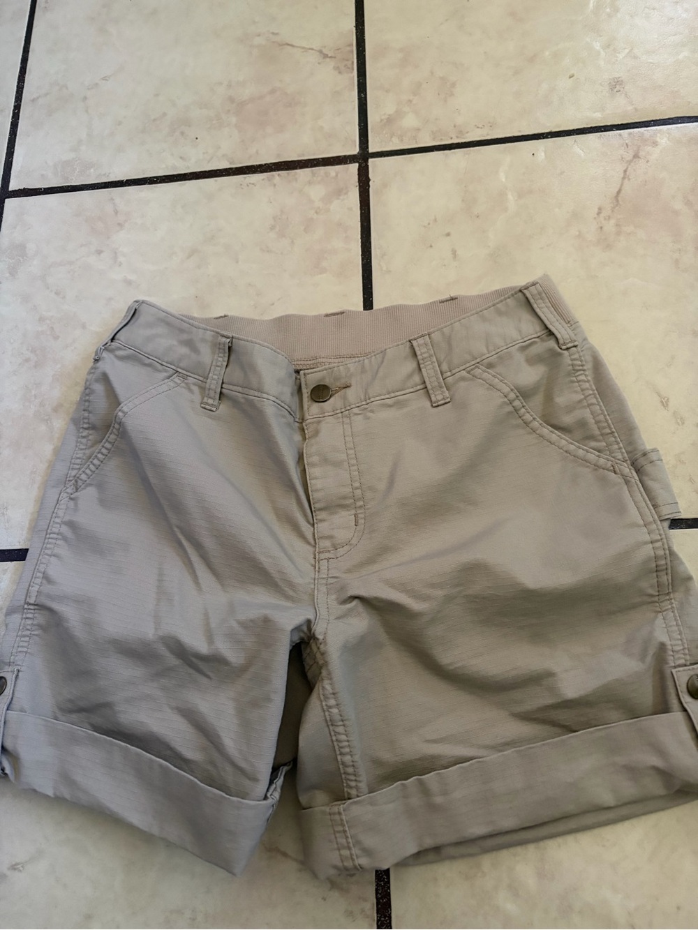 Carhartt Women's Light Tan Elastic-Waist Cargo Shorts